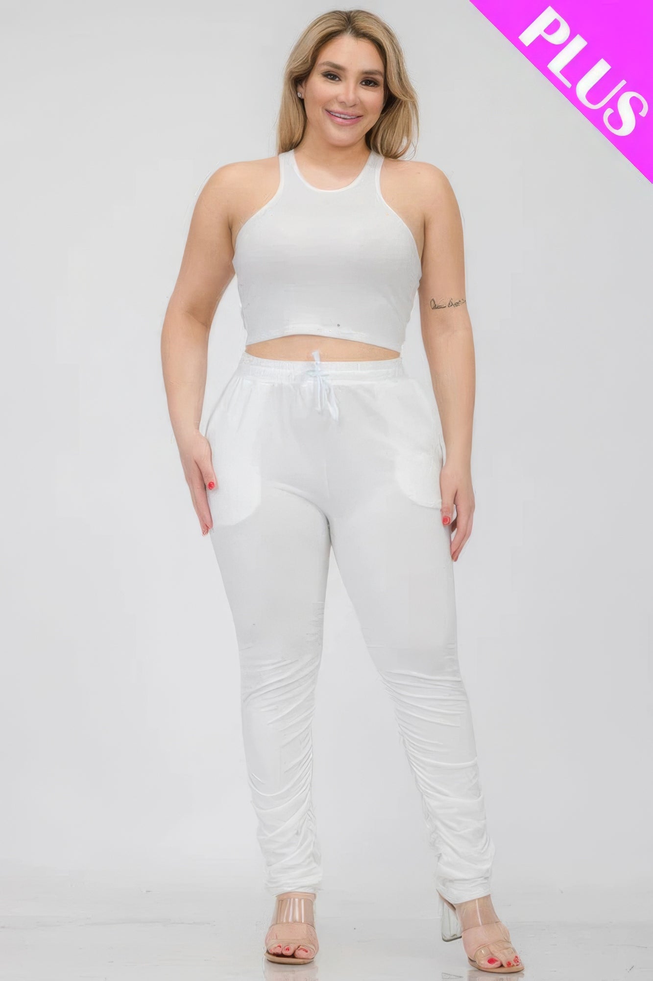 Plus Size Crop Tank Top & Ruched Pants Set - Flip Flop Dynasty