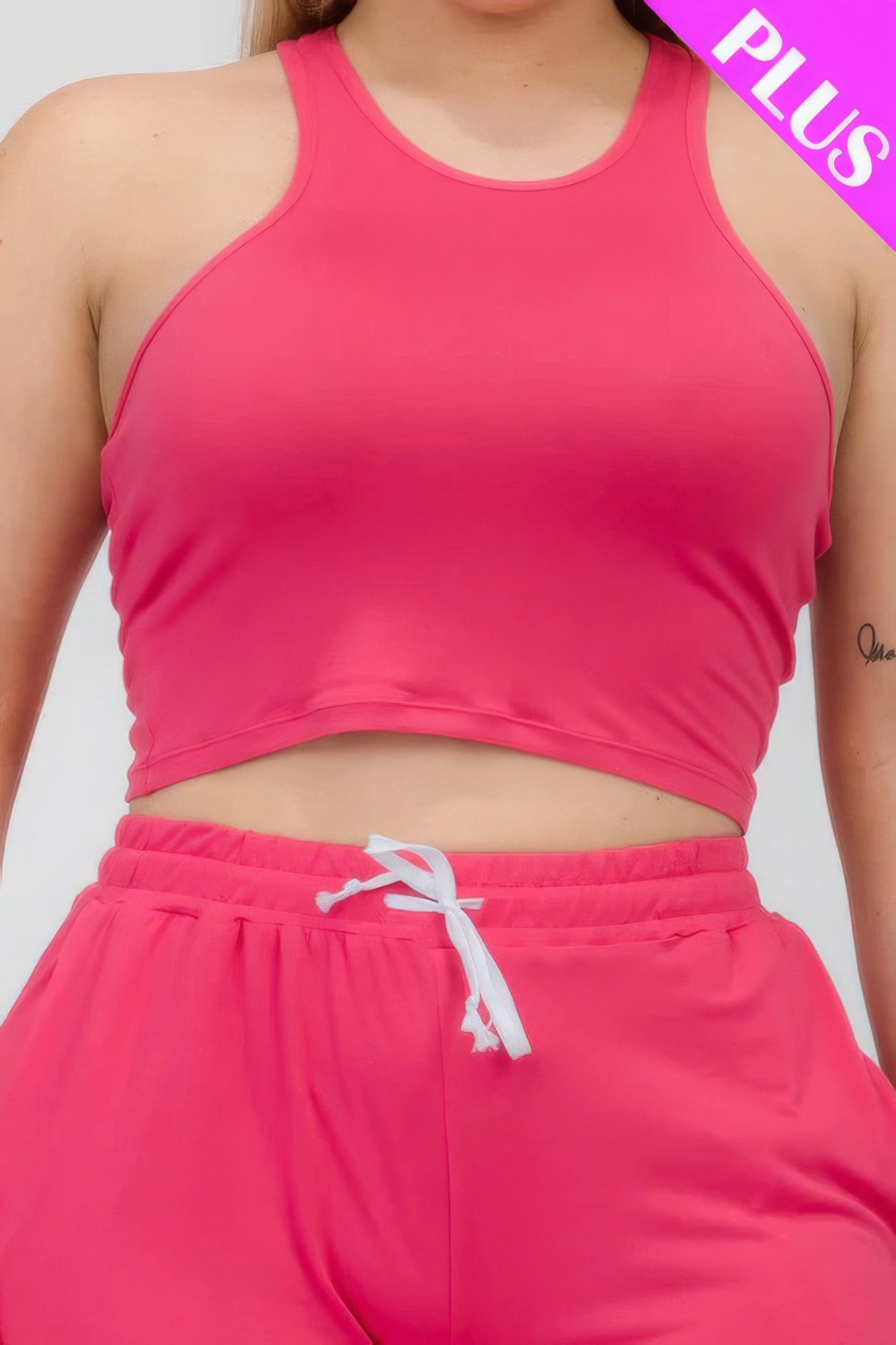 Plus Size Crop Tank Top & Ruched Pants Set - Flip Flop Dynasty
