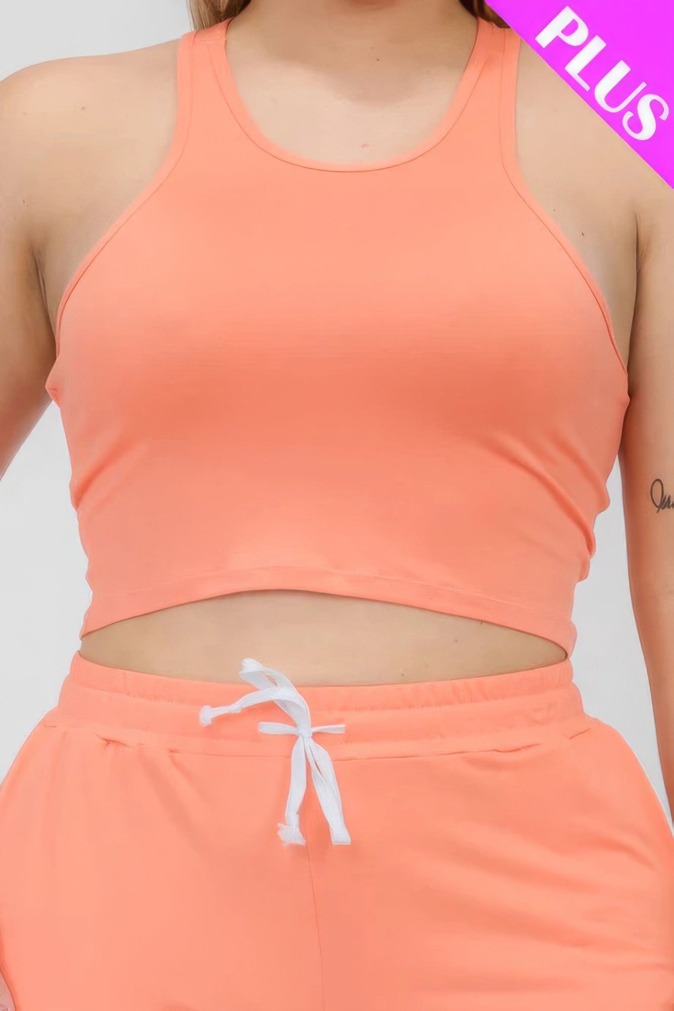 Plus Size Crop Tank Top & Ruched Pants Set - Flip Flop Dynasty