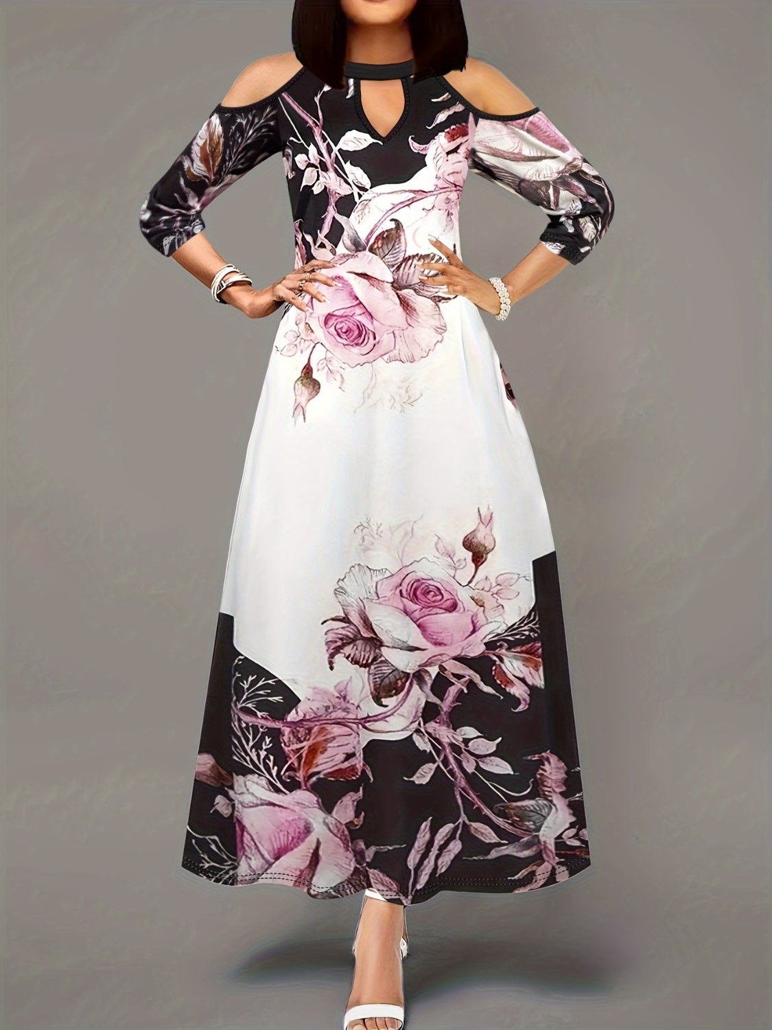 Plus Size Cutout Printed Cold Shoulder Dress - Flip Flop Dynasty