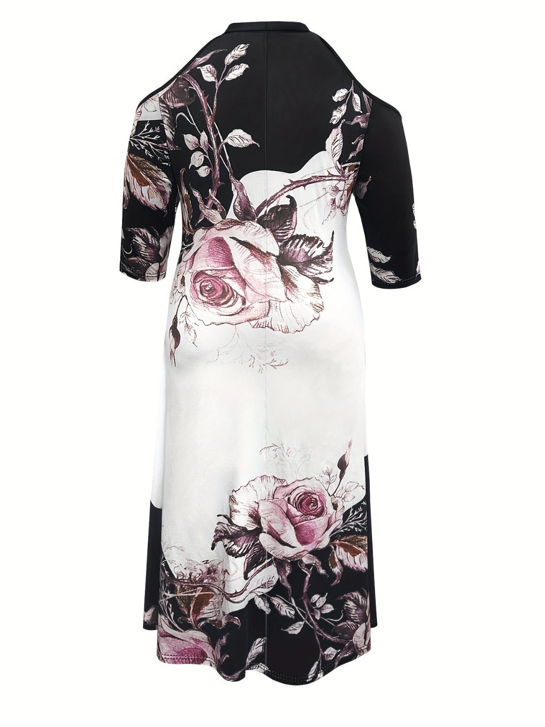 Plus Size Cutout Printed Cold Shoulder Dress - Flip Flop Dynasty