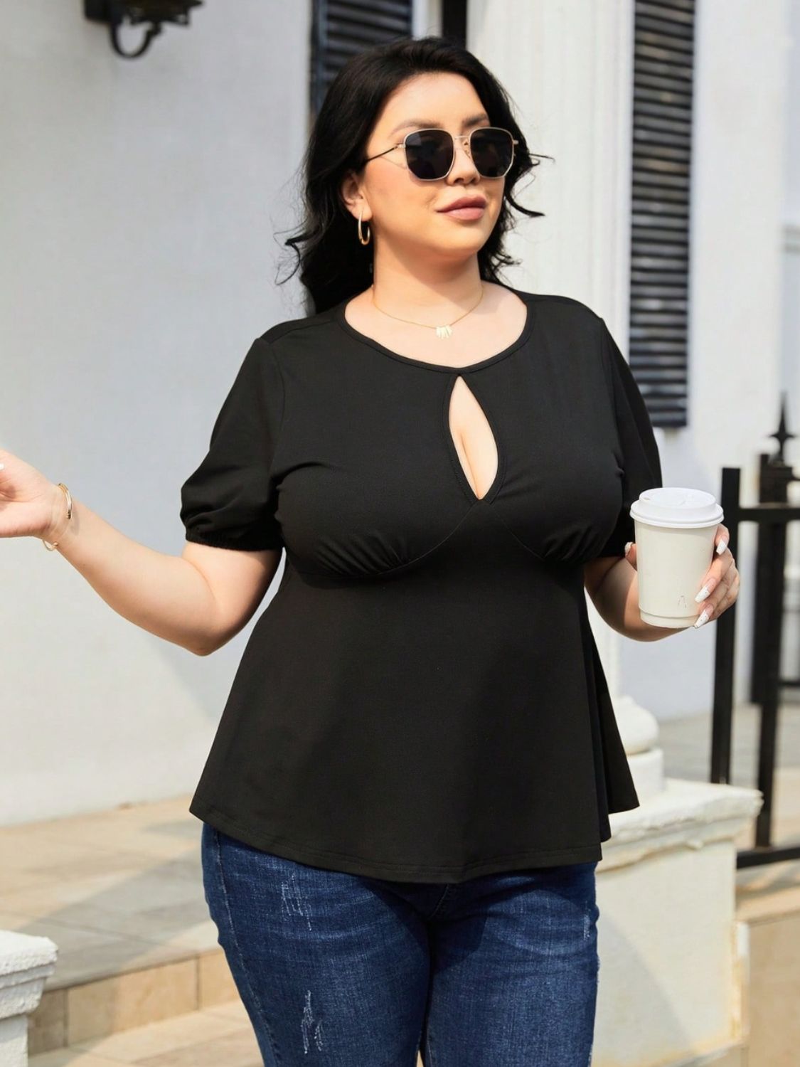 Plus Size Cutout Short Sleeve Blouse - Flip Flop Dynasty