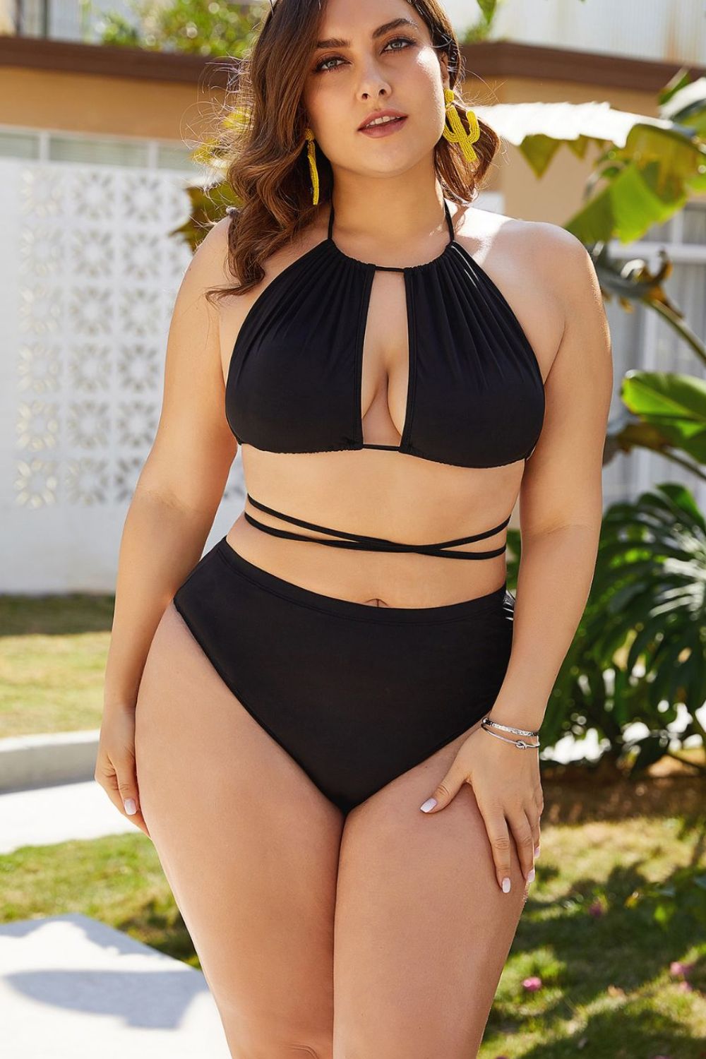 Plus Size Cutout Tied Backless Bikini Set - Flip Flop Dynasty