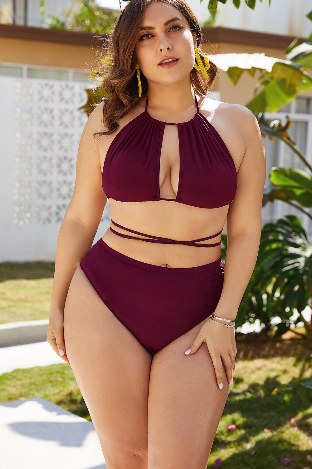 Plus Size Cutout Tied Backless Bikini Set - Flip Flop Dynasty