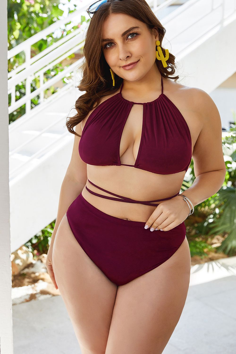 Plus Size Cutout Tied Backless Bikini Set - Flip Flop Dynasty