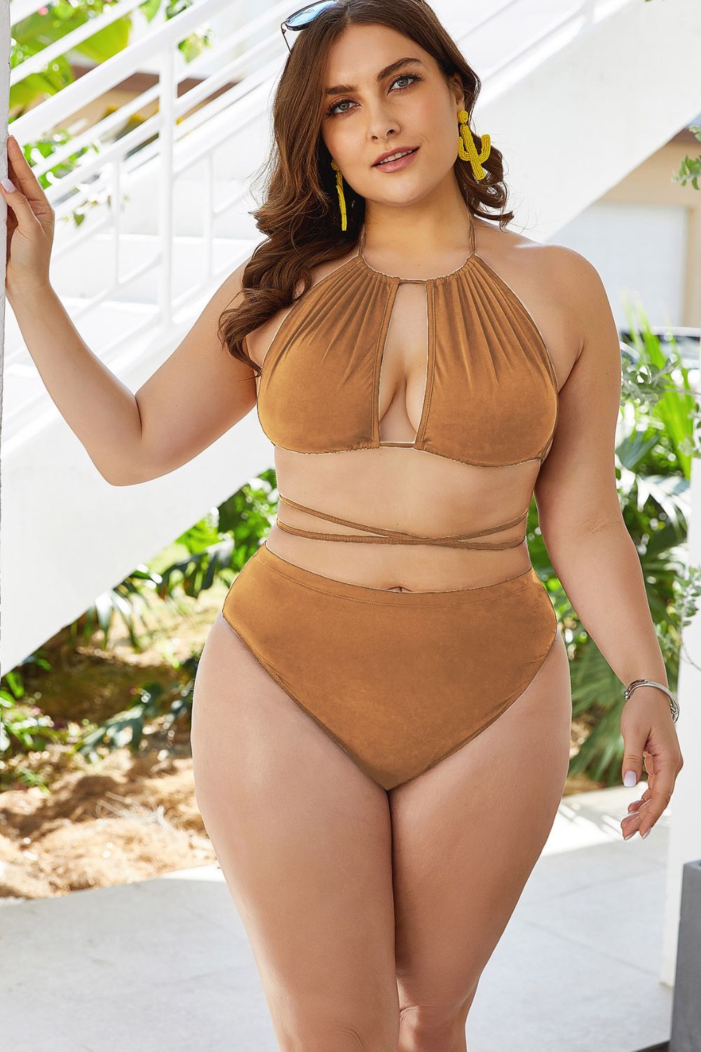 Plus Size Cutout Tied Backless Bikini Set - Flip Flop Dynasty