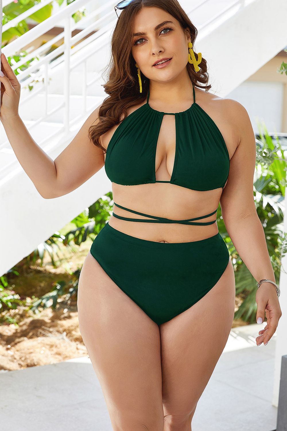 Plus Size Cutout Tied Backless Bikini Set - Flip Flop Dynasty
