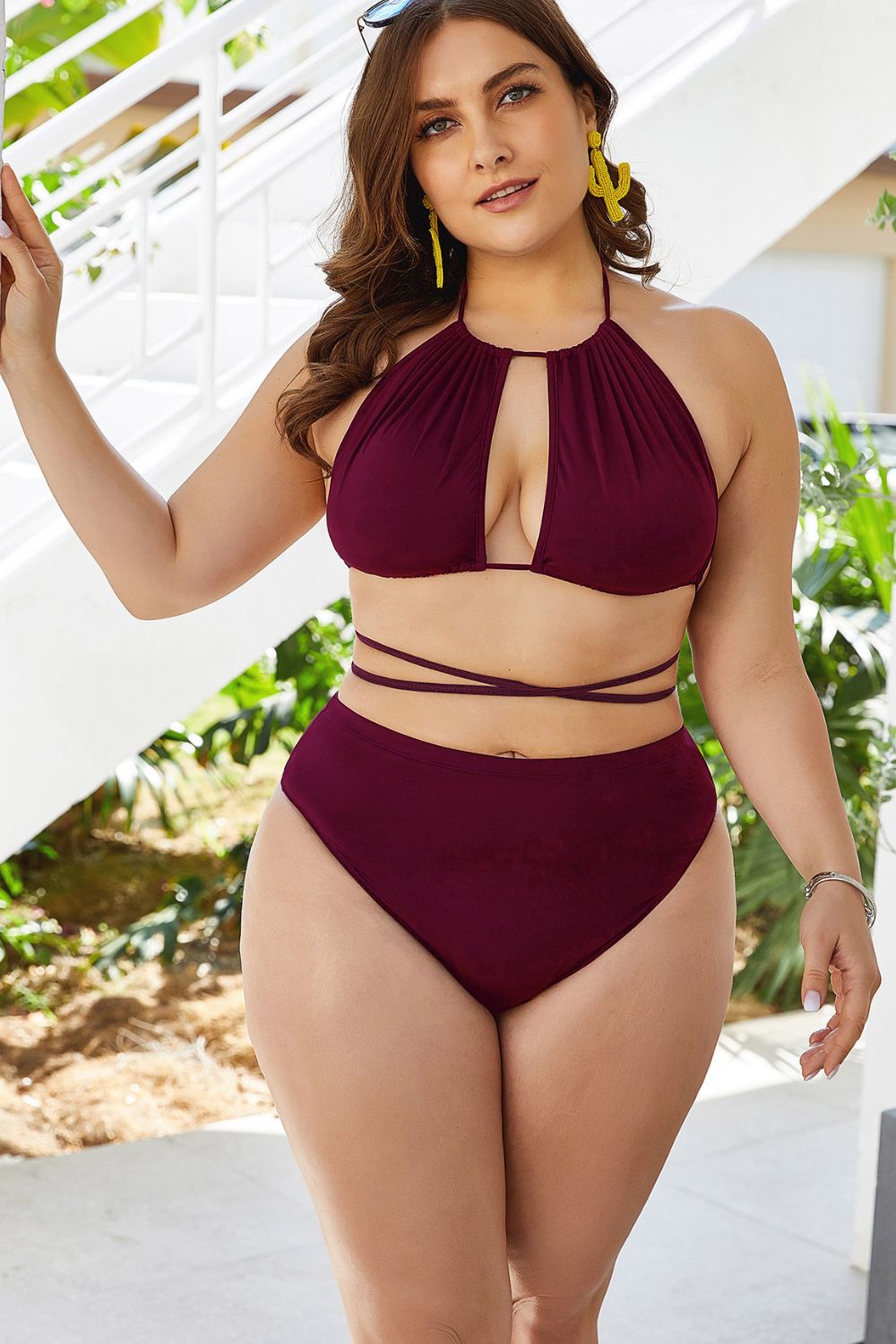 Plus Size Cutout Tied Backless Bikini Set - Flip Flop Dynasty