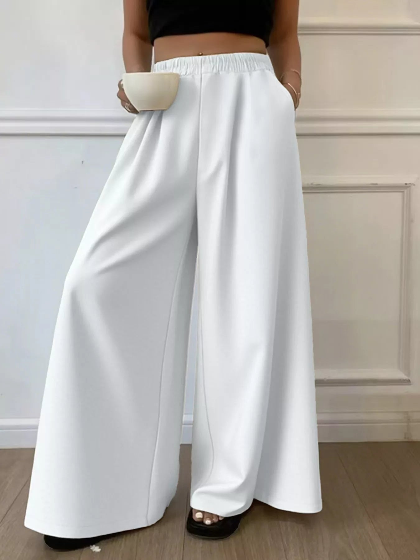 Plus Size Elastic Waist Wide Leg Pants - Flip Flop Dynasty