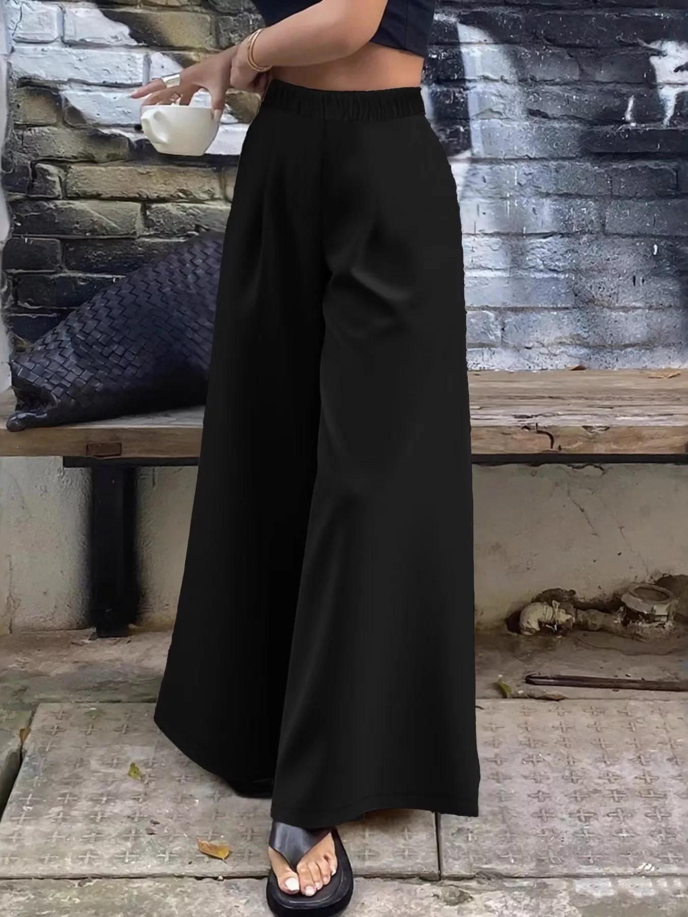 Plus Size Elastic Waist Wide Leg Pants - Flip Flop Dynasty