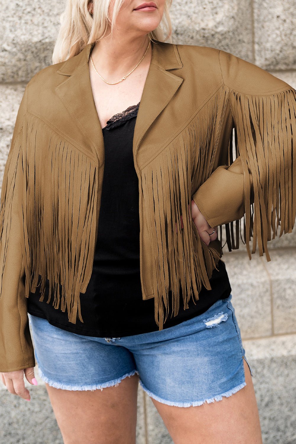 Plus Size Fringe Open Front Jacket - Flip Flop Dynasty