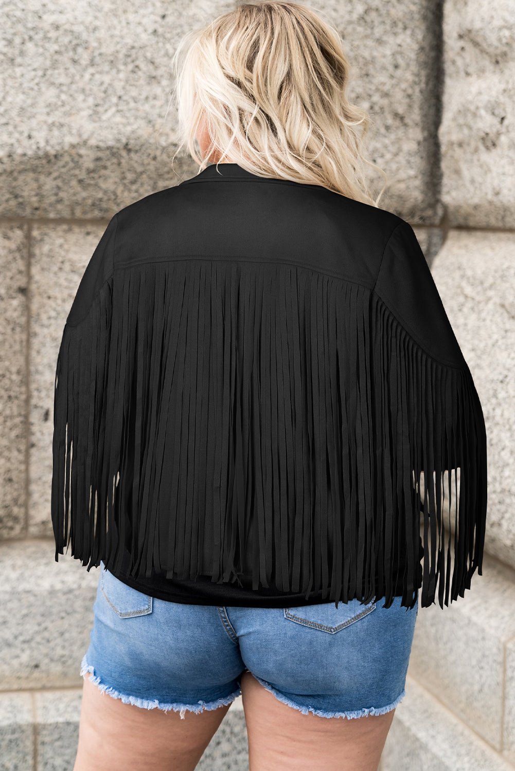 Plus Size Fringe Open Front Jacket - Flip Flop Dynasty