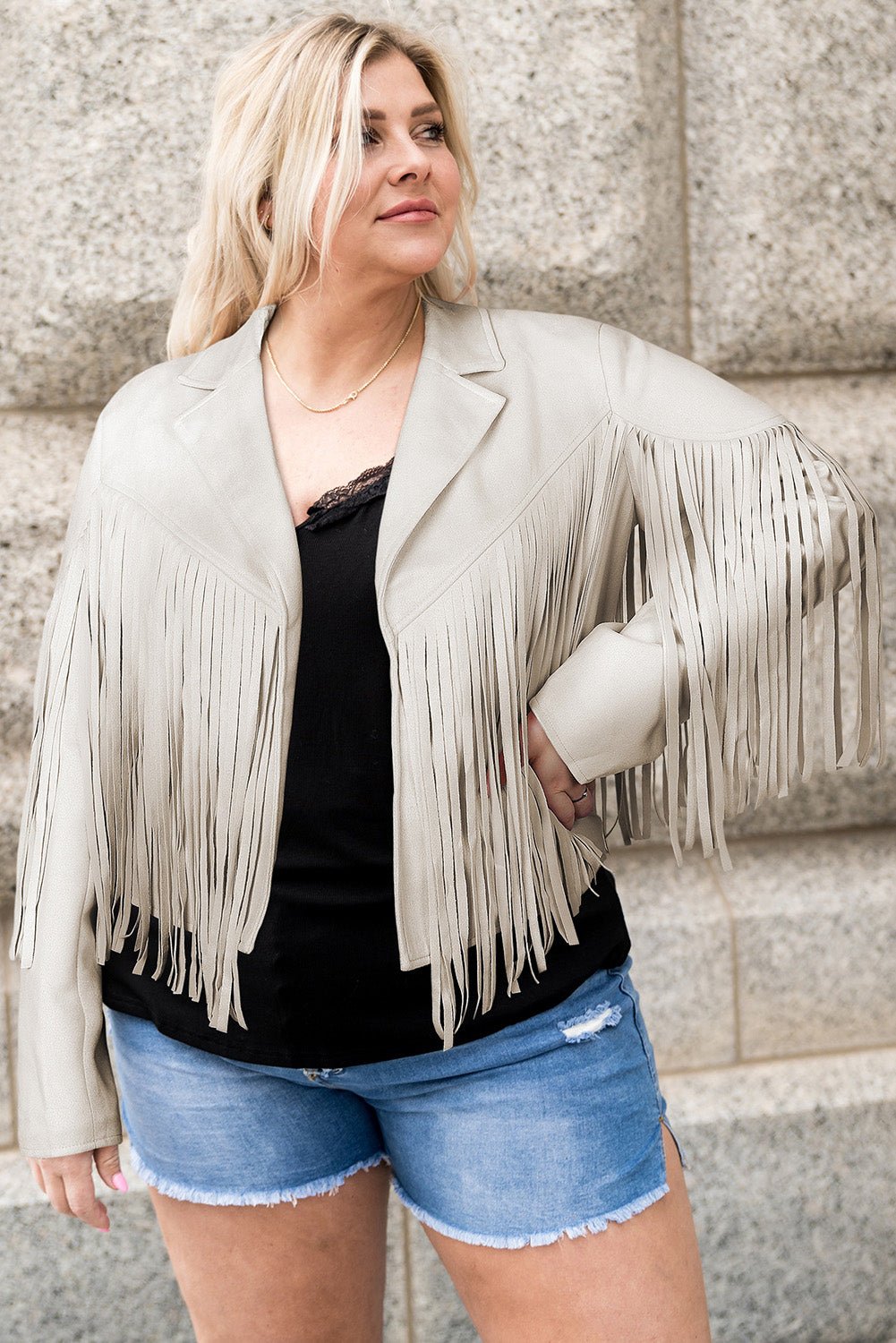 Plus Size Fringe Open Front Jacket - Flip Flop Dynasty