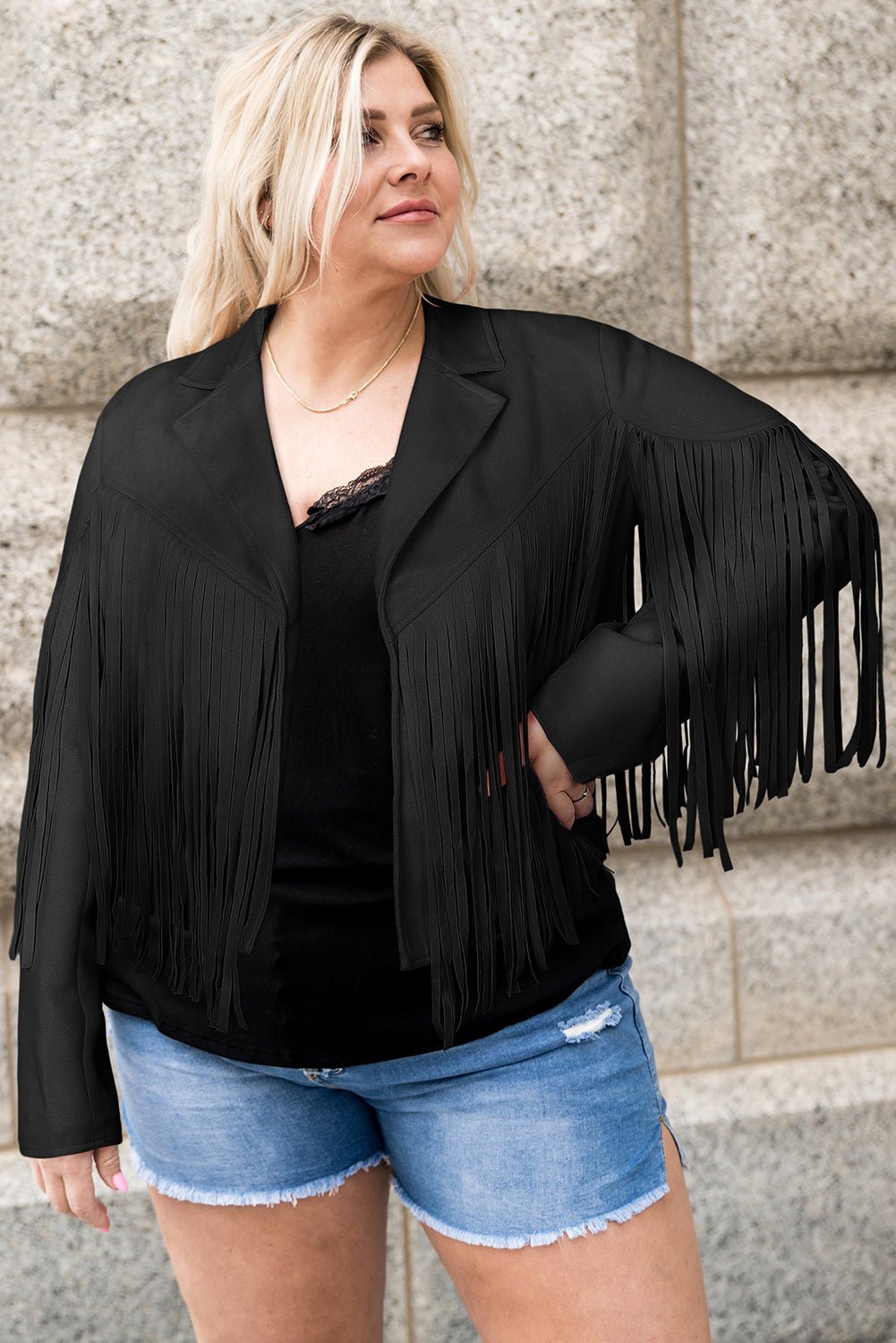 Plus Size Fringe Open Front Jacket - Flip Flop Dynasty