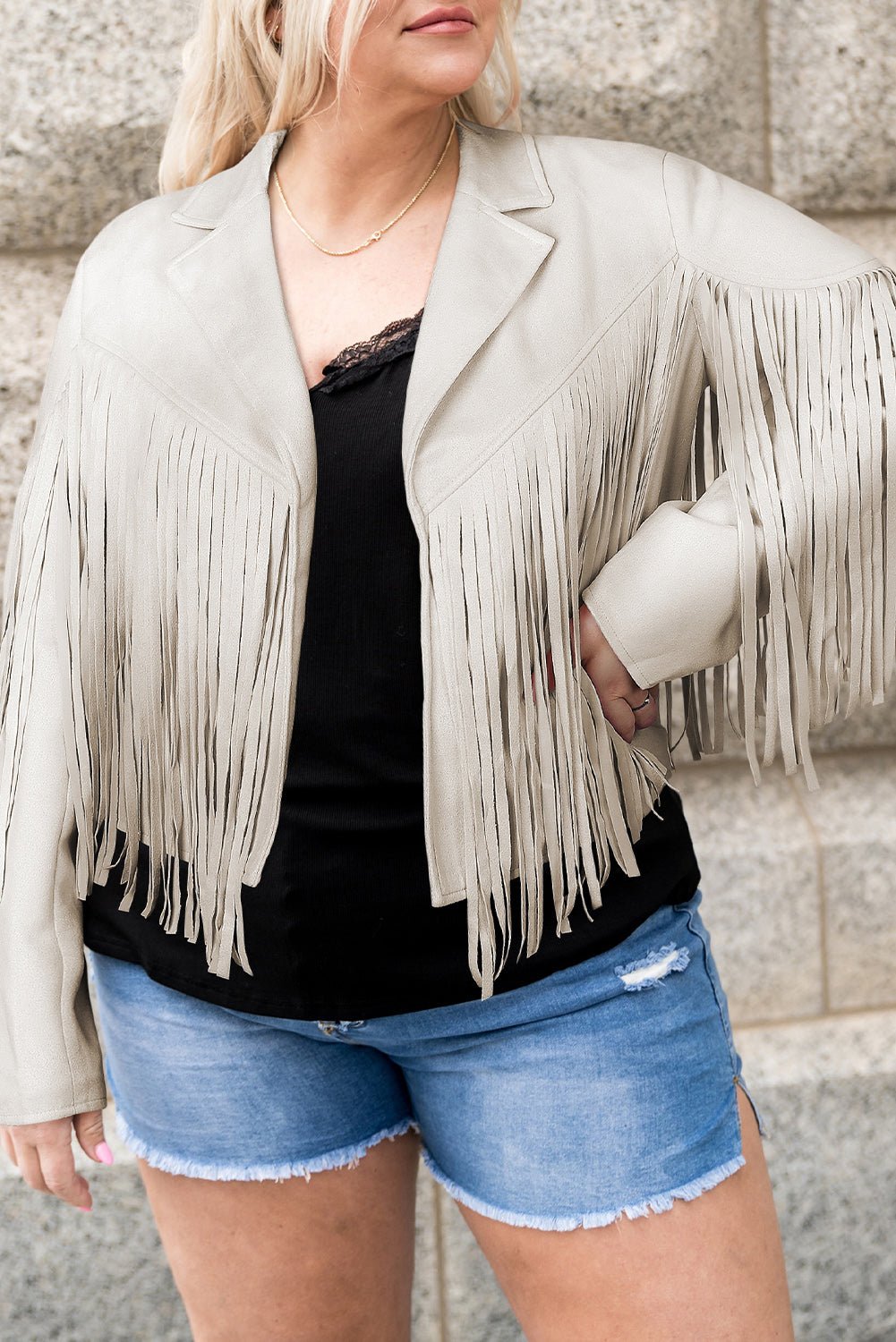 Plus Size Fringe Open Front Jacket - Flip Flop Dynasty