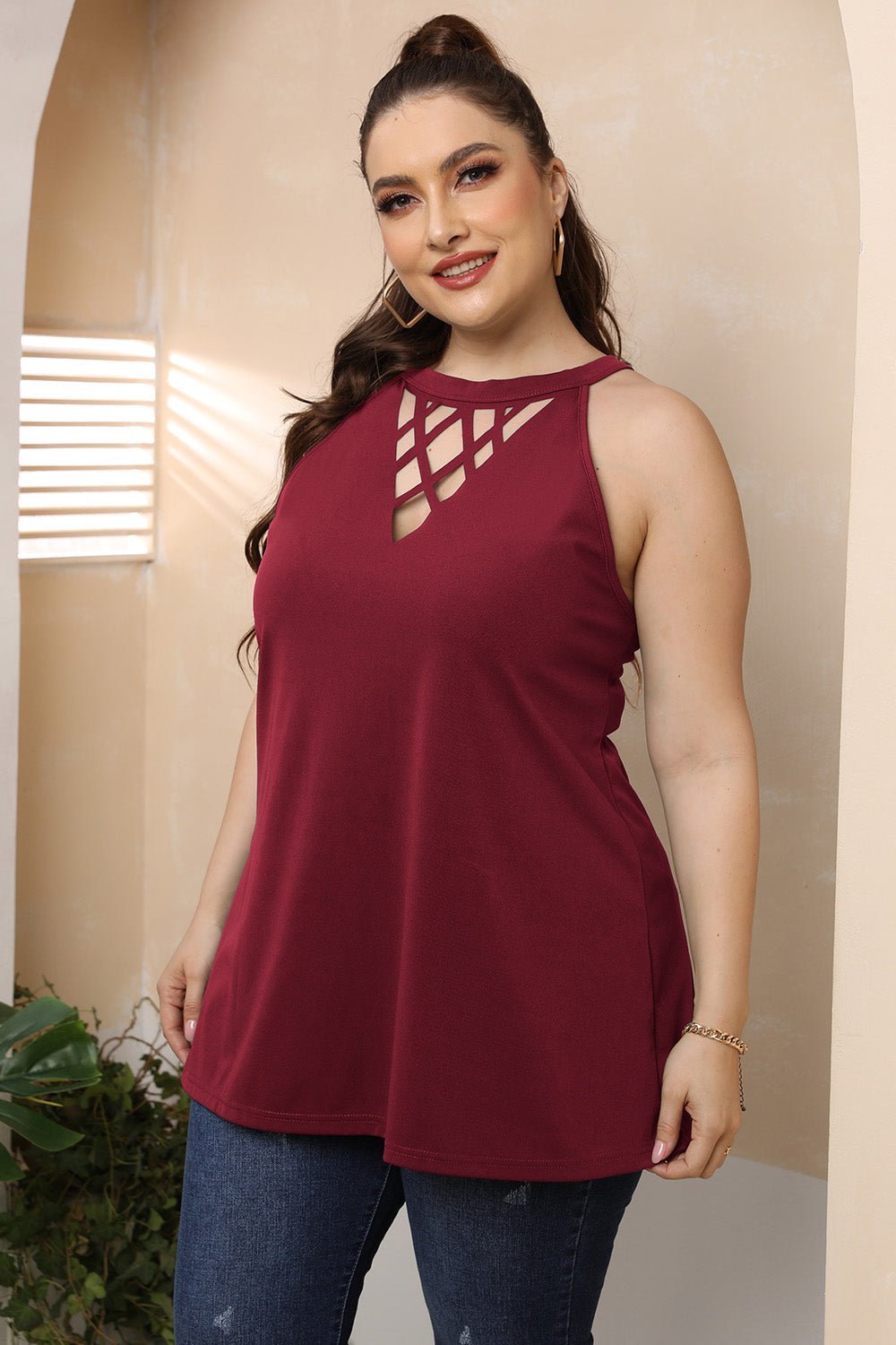 Plus Size Halter Neck Cutout Sleeveless Dress - Flip Flop Dynasty