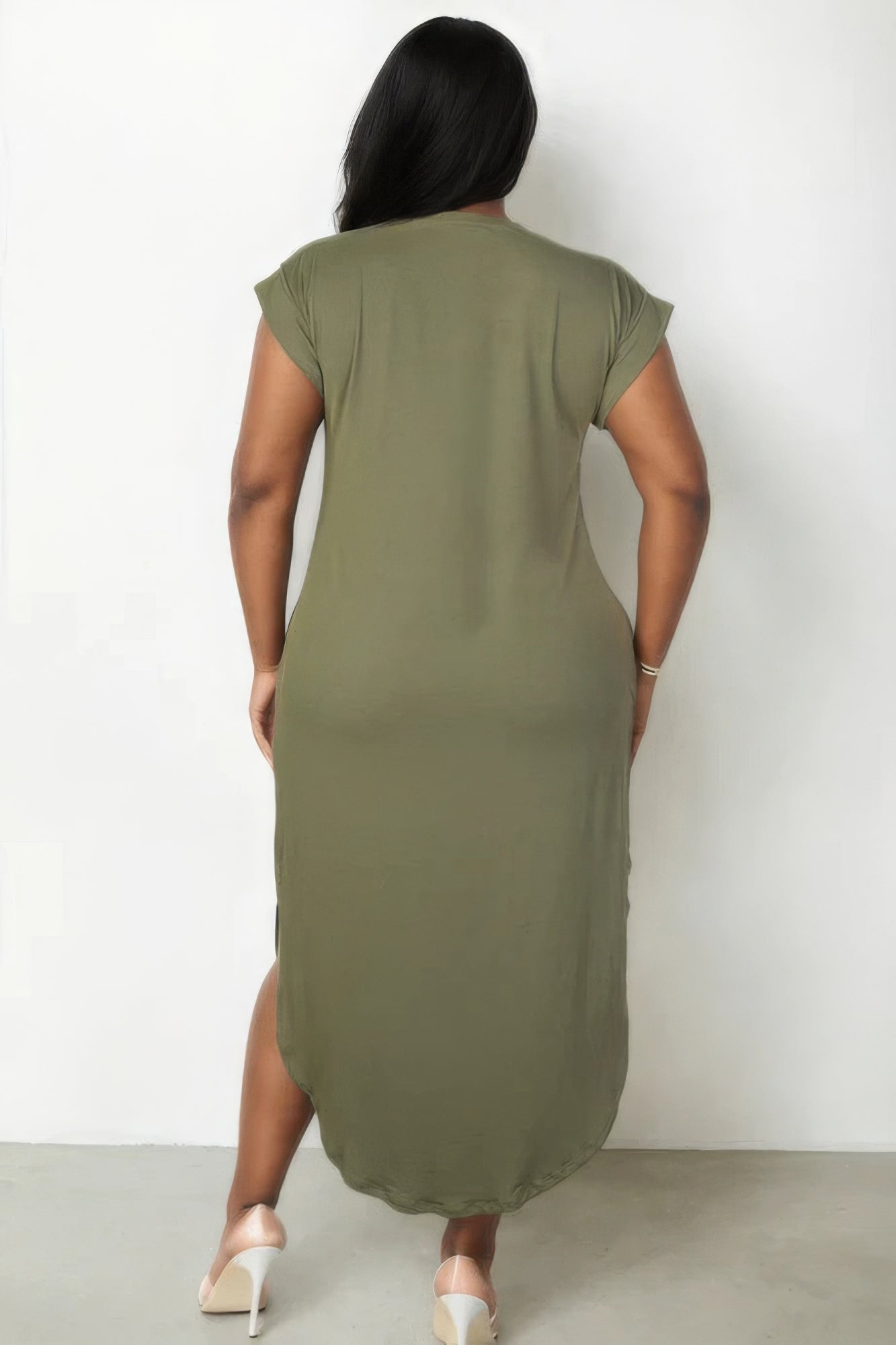Plus Size Hidden Pocket Batwing Sleeve V Neck Long Dress - Flip Flop Dynasty