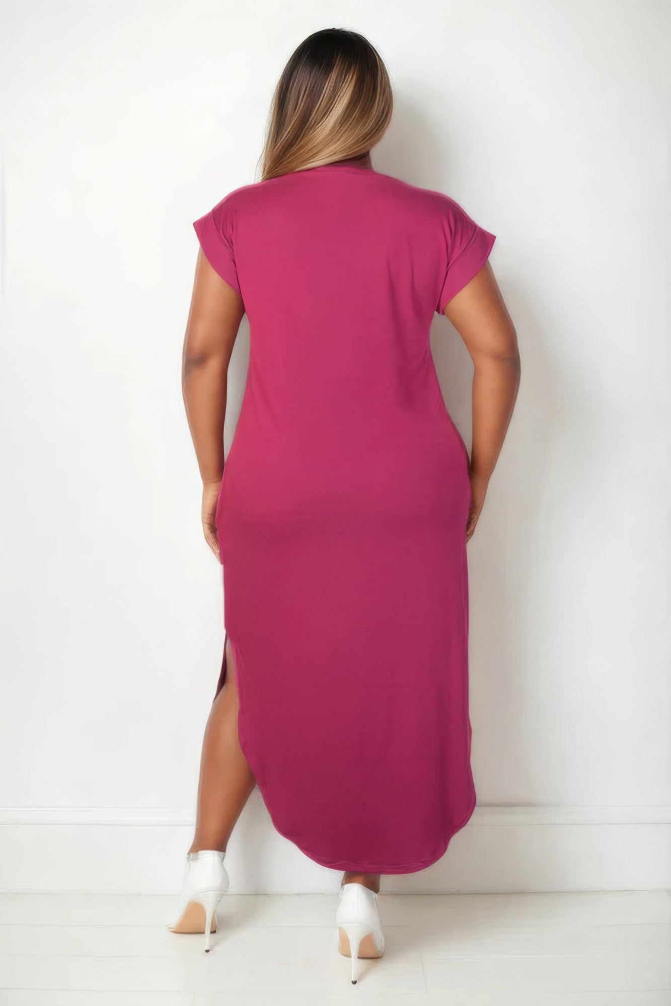 Plus Size Hidden Pocket Batwing Sleeve V Neck Long Dress - Flip Flop Dynasty