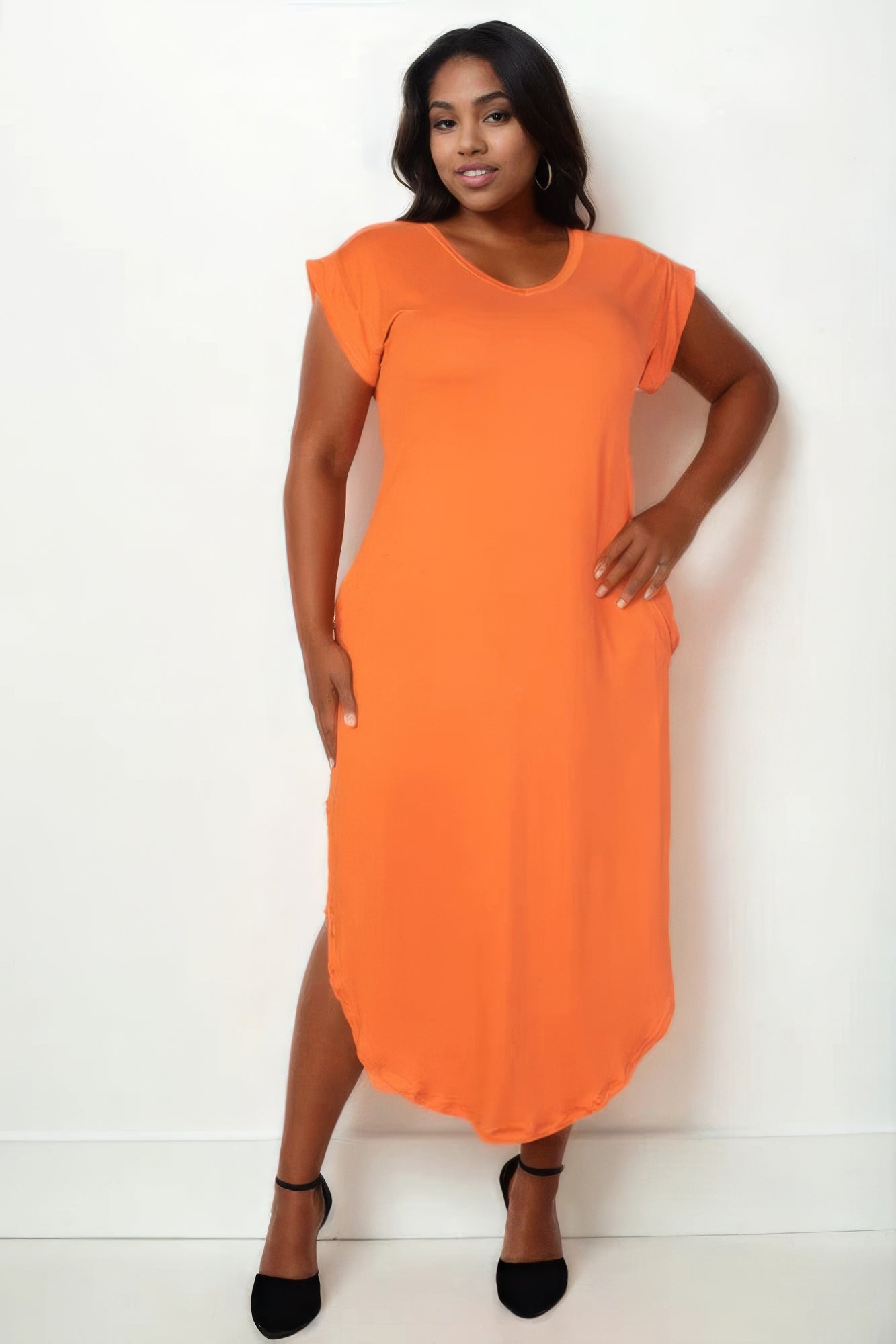 Plus Size Hidden Pocket Batwing Sleeve V Neck Long Dress - Flip Flop Dynasty