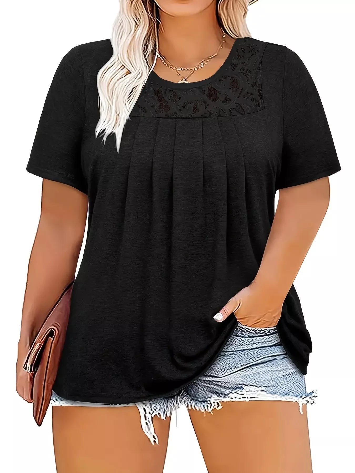Plus Size Lace Detail Short Sleeve Top - Flip Flop Dynasty