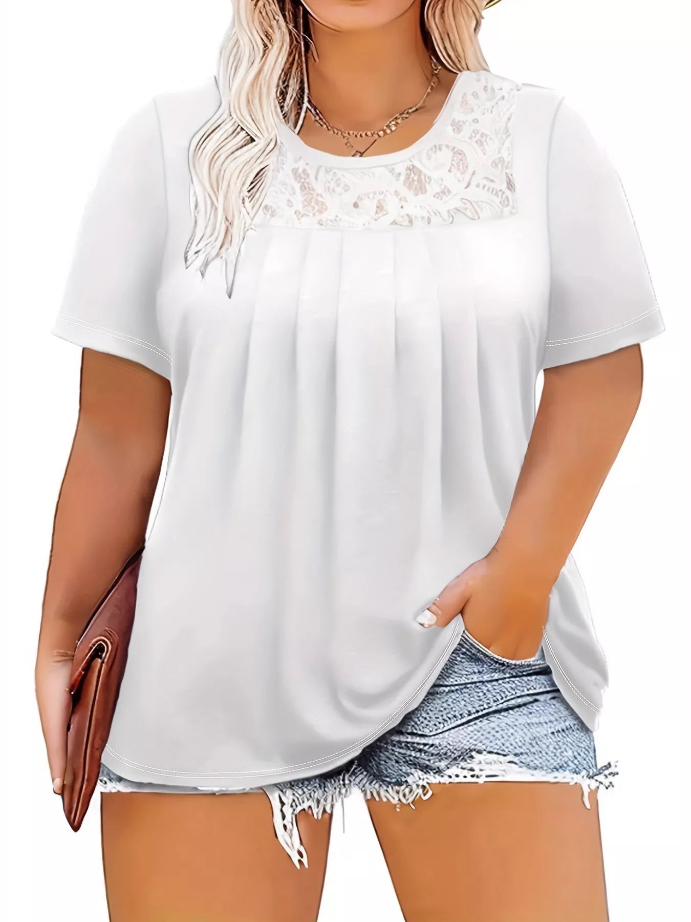 Plus Size Lace Detail Short Sleeve Top - Flip Flop Dynasty
