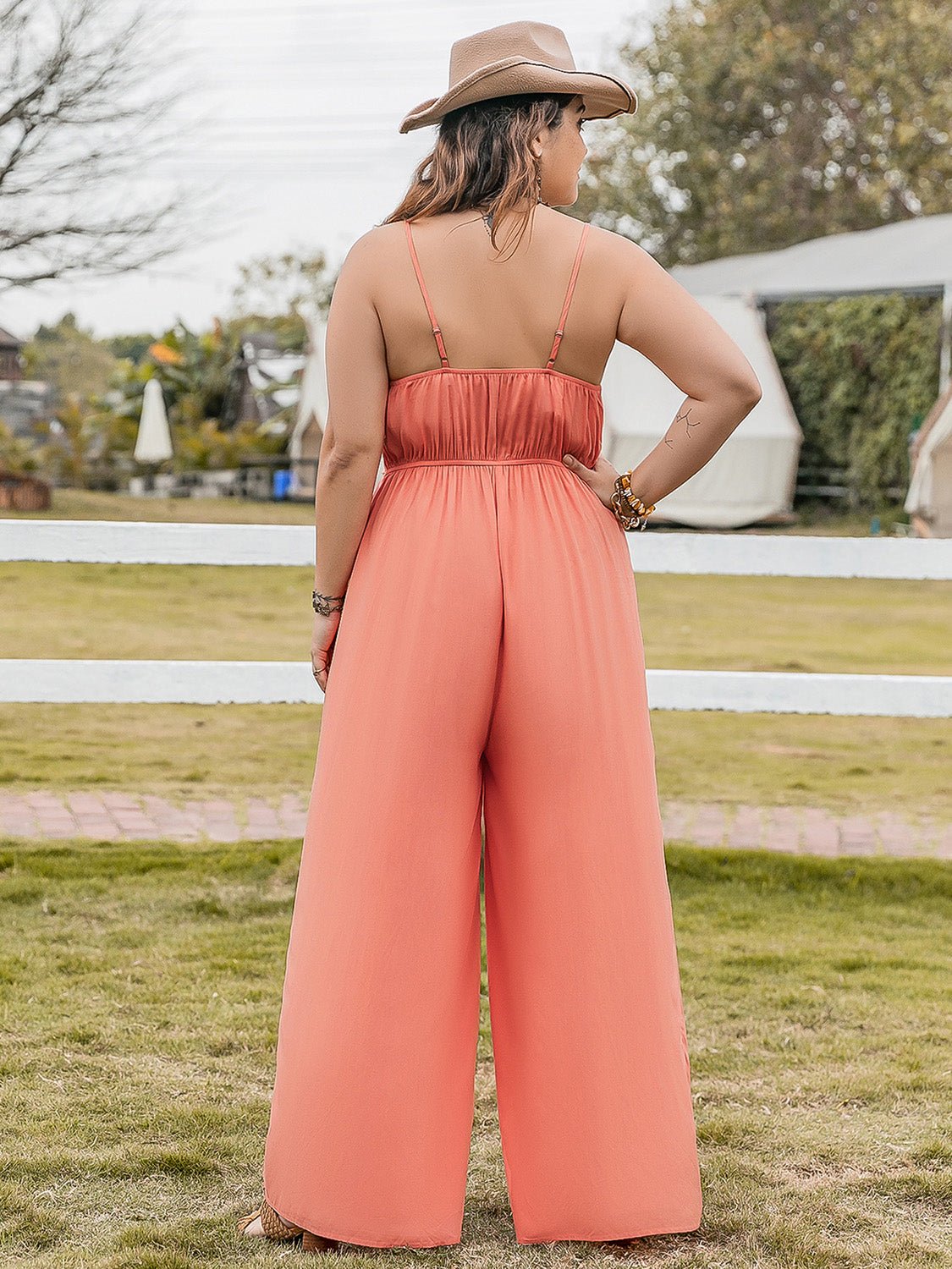 Plus Size Lace Detail Spaghetti Strap Wide Leg Jumpsuit - Flip Flop Dynasty
