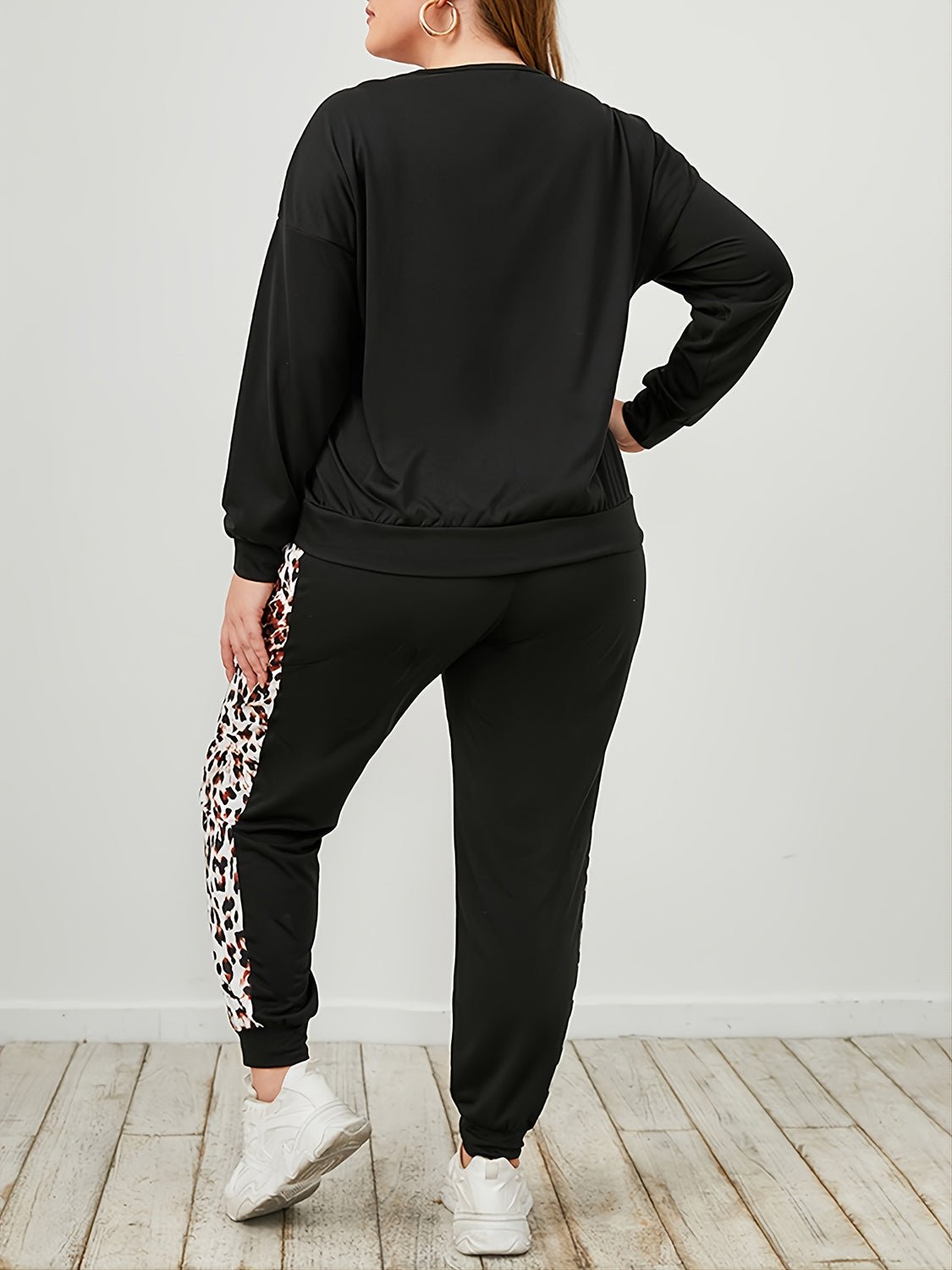 Plus Size Leopard Sweatshirt and Sweatpants Set - Flip Flop Dynasty