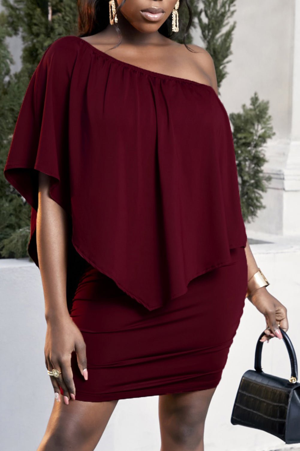 Plus Size One - Shoulder Half Sleeve Mini Dress - Flip Flop Dynasty