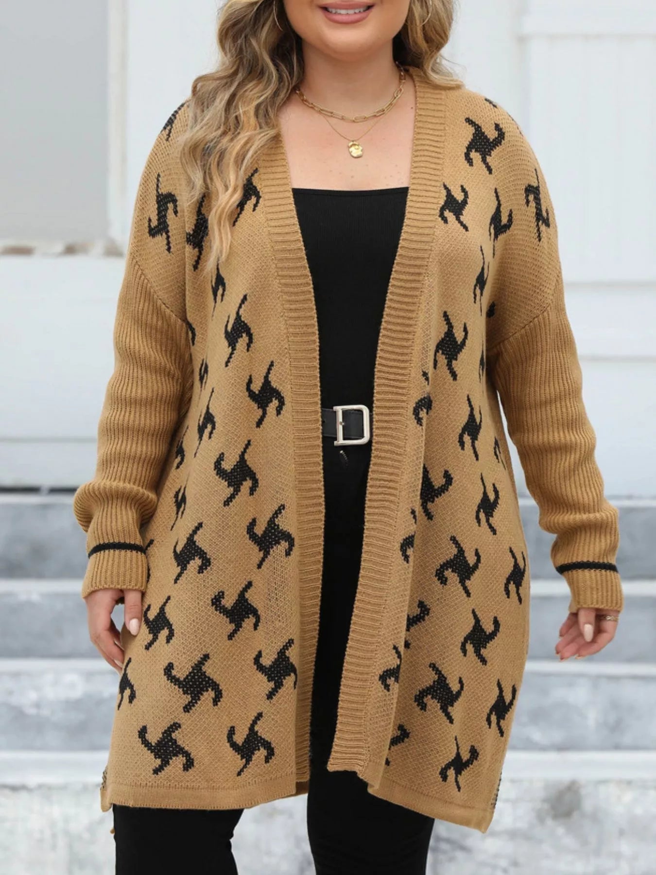 Plus Size Open Front Drop Shoulder Knit Cardigan - Flip Flop Dynasty