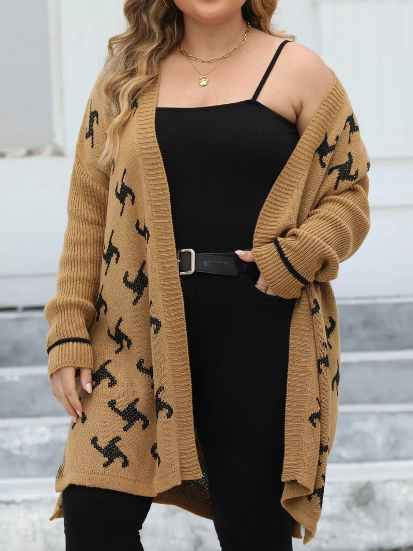 Plus Size Open Front Drop Shoulder Knit Cardigan - Flip Flop Dynasty