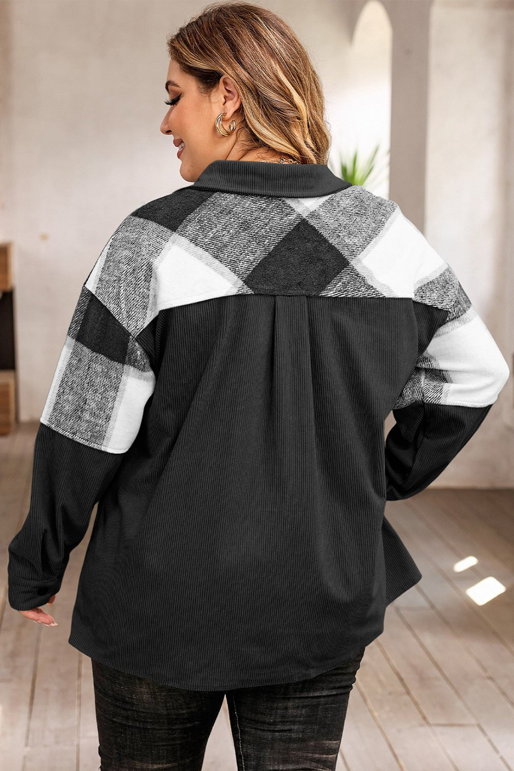 Plus Size Plaid Snap Down Jacket with Pockets - Flip Flop Dynasty