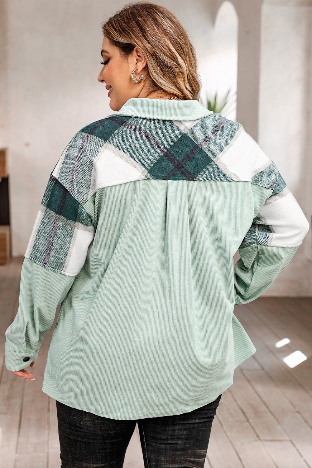 Plus Size Plaid Snap Down Jacket with Pockets - Flip Flop Dynasty