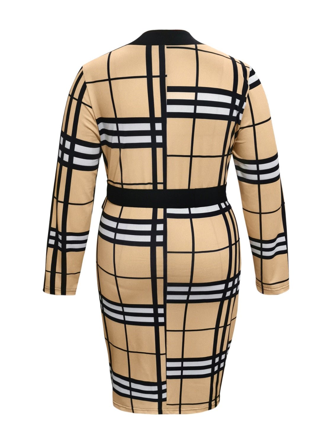 Plus Size Plaid V - Neck Long Sleeve Wrap Dress - Flip Flop Dynasty