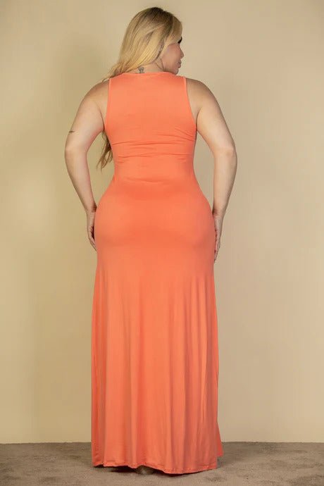 Plus Size Plunge Neck Thigh Split Maxi Dress - Flip Flop Dynasty