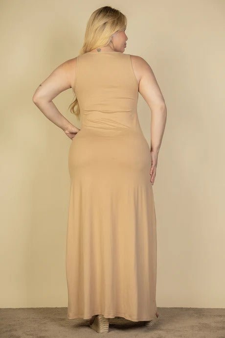 Plus Size Plunge Neck Thigh Split Maxi Dress - Flip Flop Dynasty