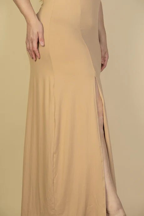 Plus Size Plunge Neck Thigh Split Maxi Dress - Flip Flop Dynasty
