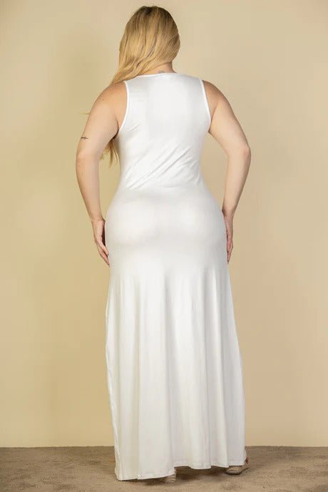 Plus Size Plunge Neck Thigh Split Maxi Dress - Flip Flop Dynasty