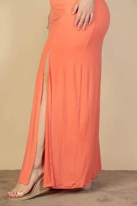 Plus Size Plunge Neck Thigh Split Maxi Dress - Flip Flop Dynasty