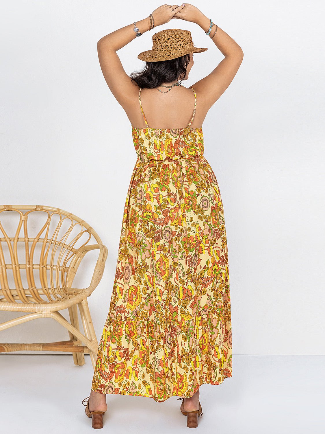 Plus Size Printed V - Neck Maxi Cami Dress - Flip Flop Dynasty