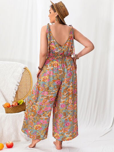 Plus Size Printed Wide Leg Sleeveless Jumpsuit - Flip Flop Dynasty