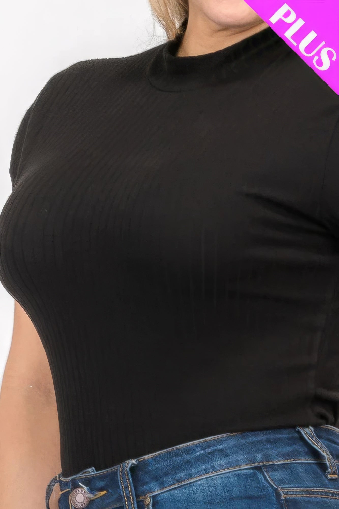 Plus Size Ribbed Short Sleeve Bodysuit - Flip Flop Dynasty