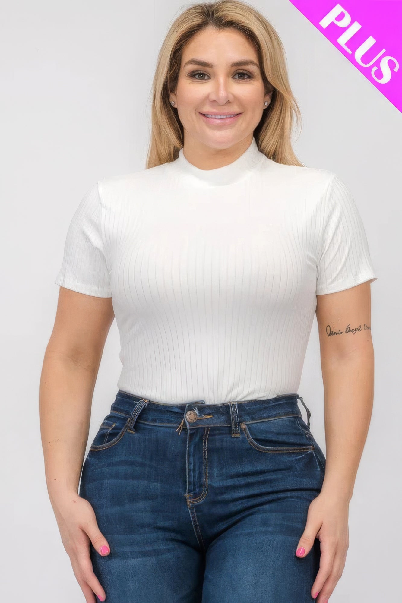 Plus Size Ribbed Short Sleeve Bodysuit - Flip Flop Dynasty