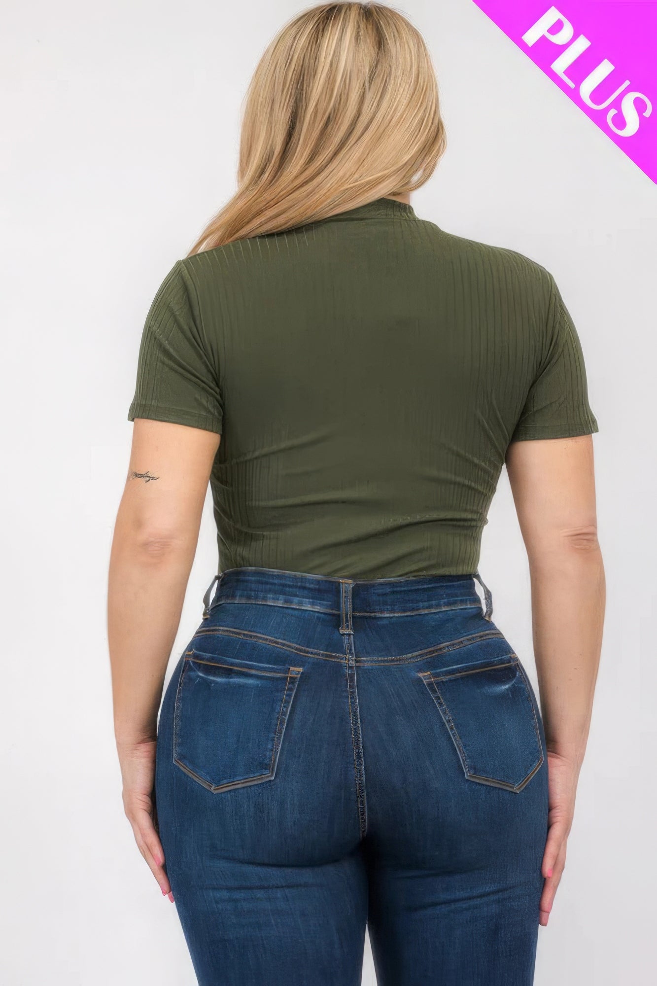Plus Size Ribbed Short Sleeve Bodysuit - Flip Flop Dynasty