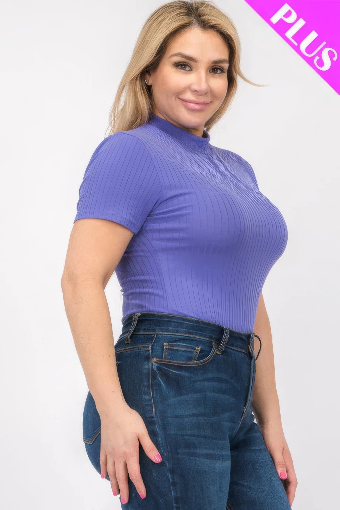 Plus Size Ribbed Short Sleeve Bodysuit - Flip Flop Dynasty