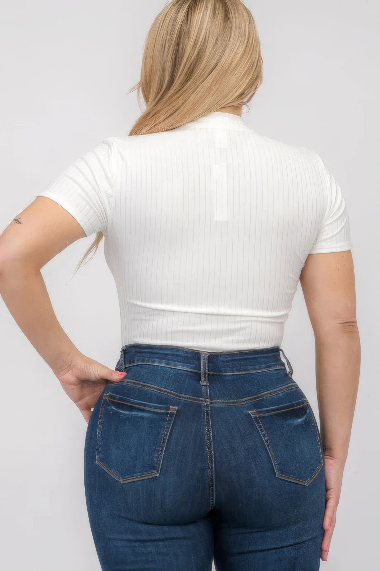 Plus Size Ribbed Short Sleeve Bodysuit - Flip Flop Dynasty