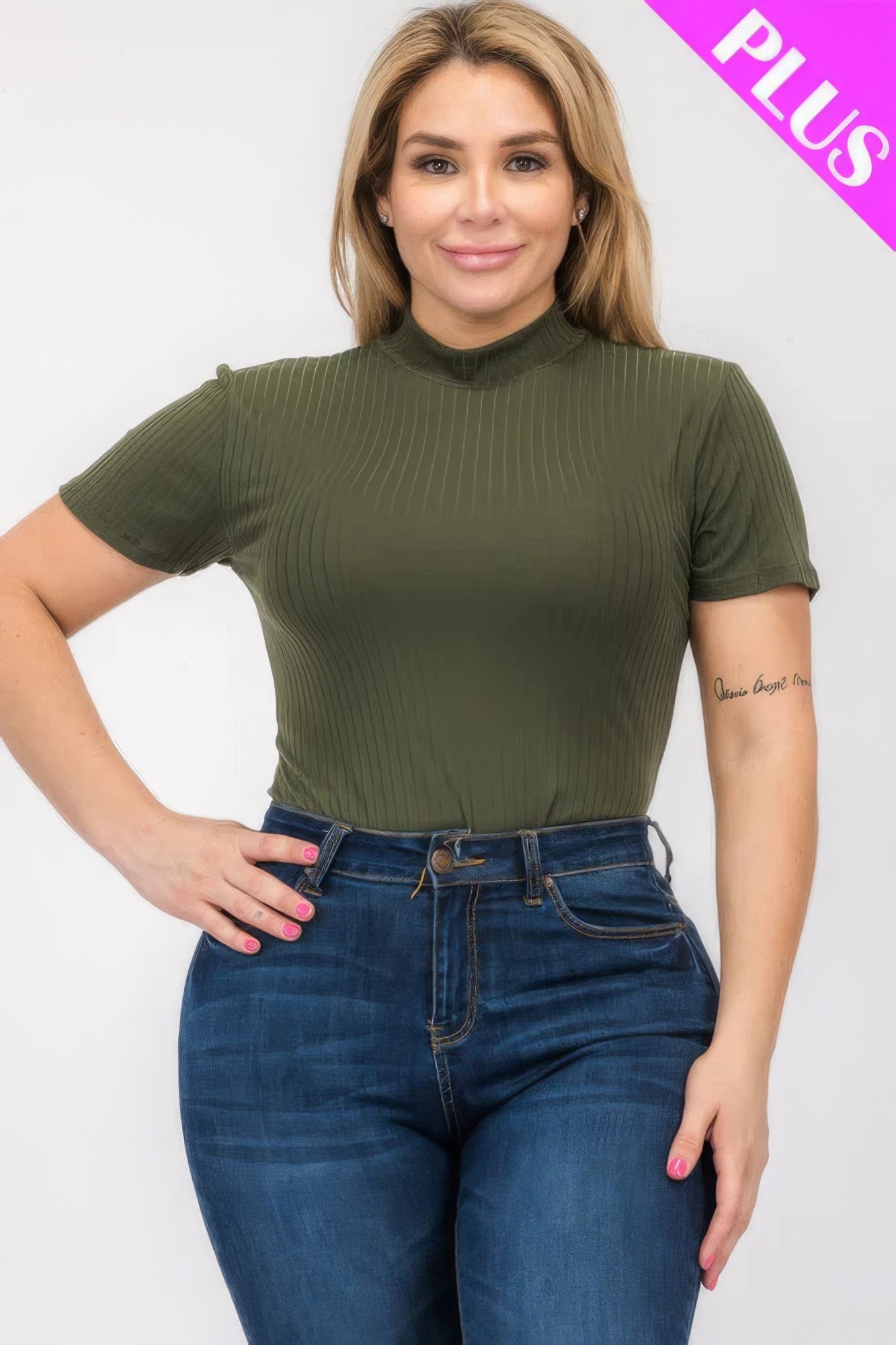 Plus Size Ribbed Short Sleeve Bodysuit - Flip Flop Dynasty
