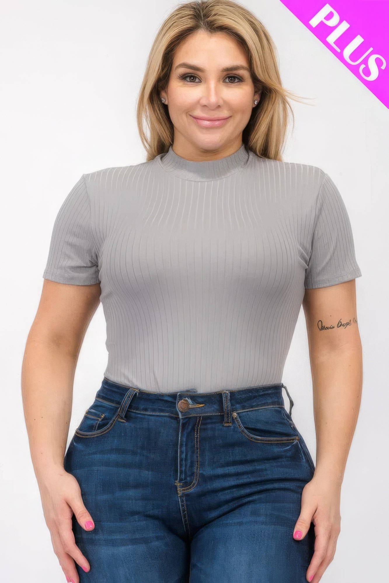 Plus Size Ribbed Short Sleeve Bodysuit - Flip Flop Dynasty