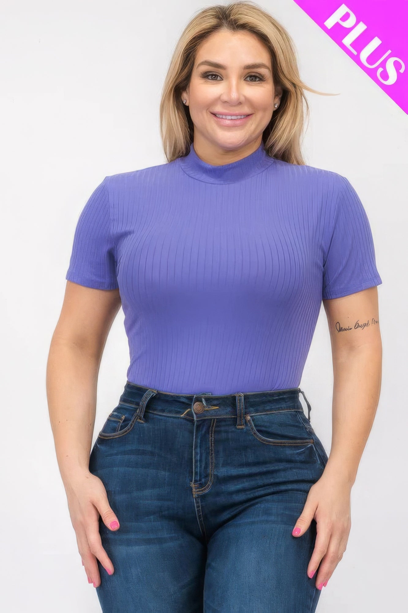 Plus Size Ribbed Short Sleeve Bodysuit - Flip Flop Dynasty