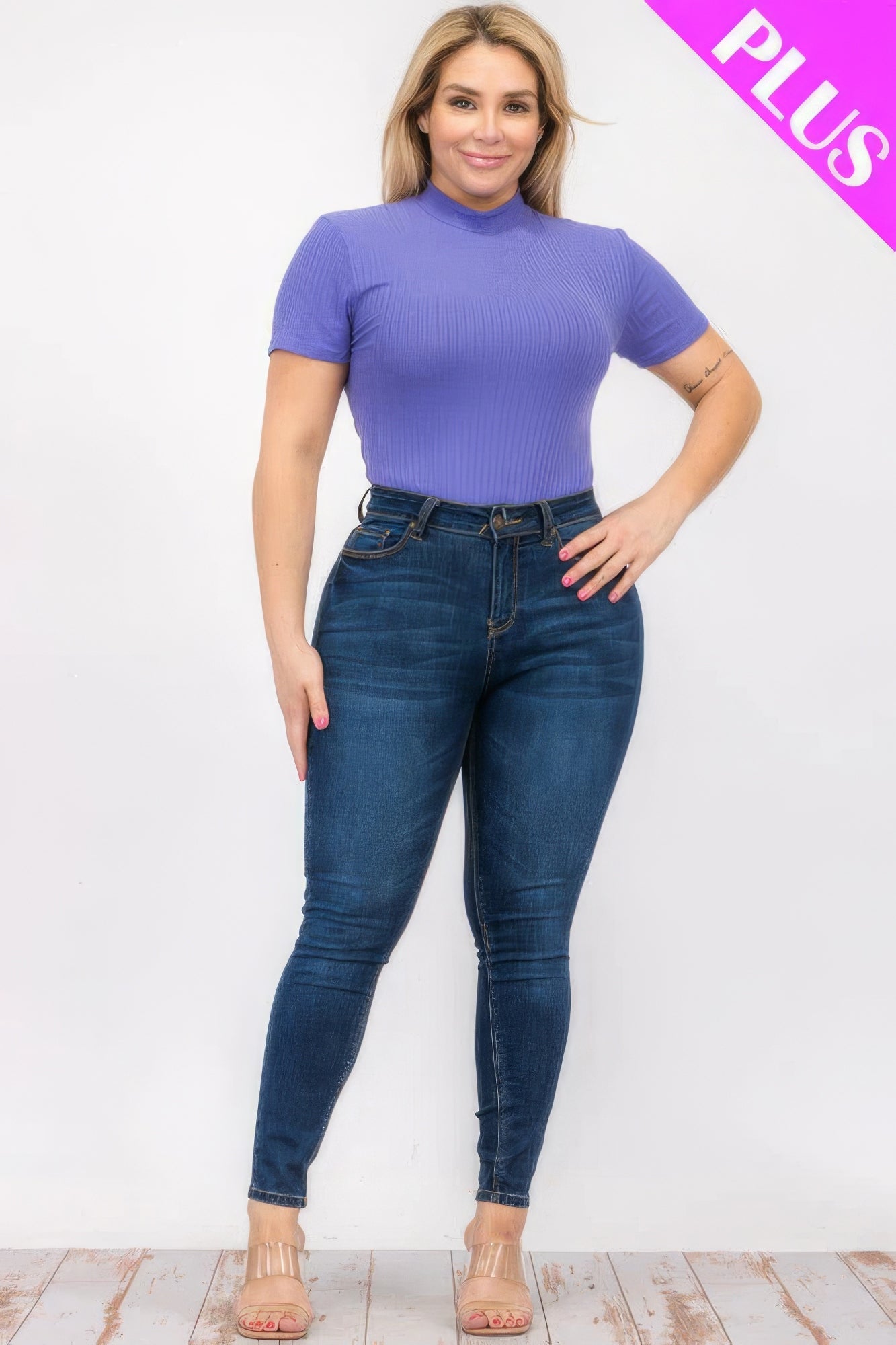 Plus Size Ribbed Short Sleeve Bodysuit - Flip Flop Dynasty