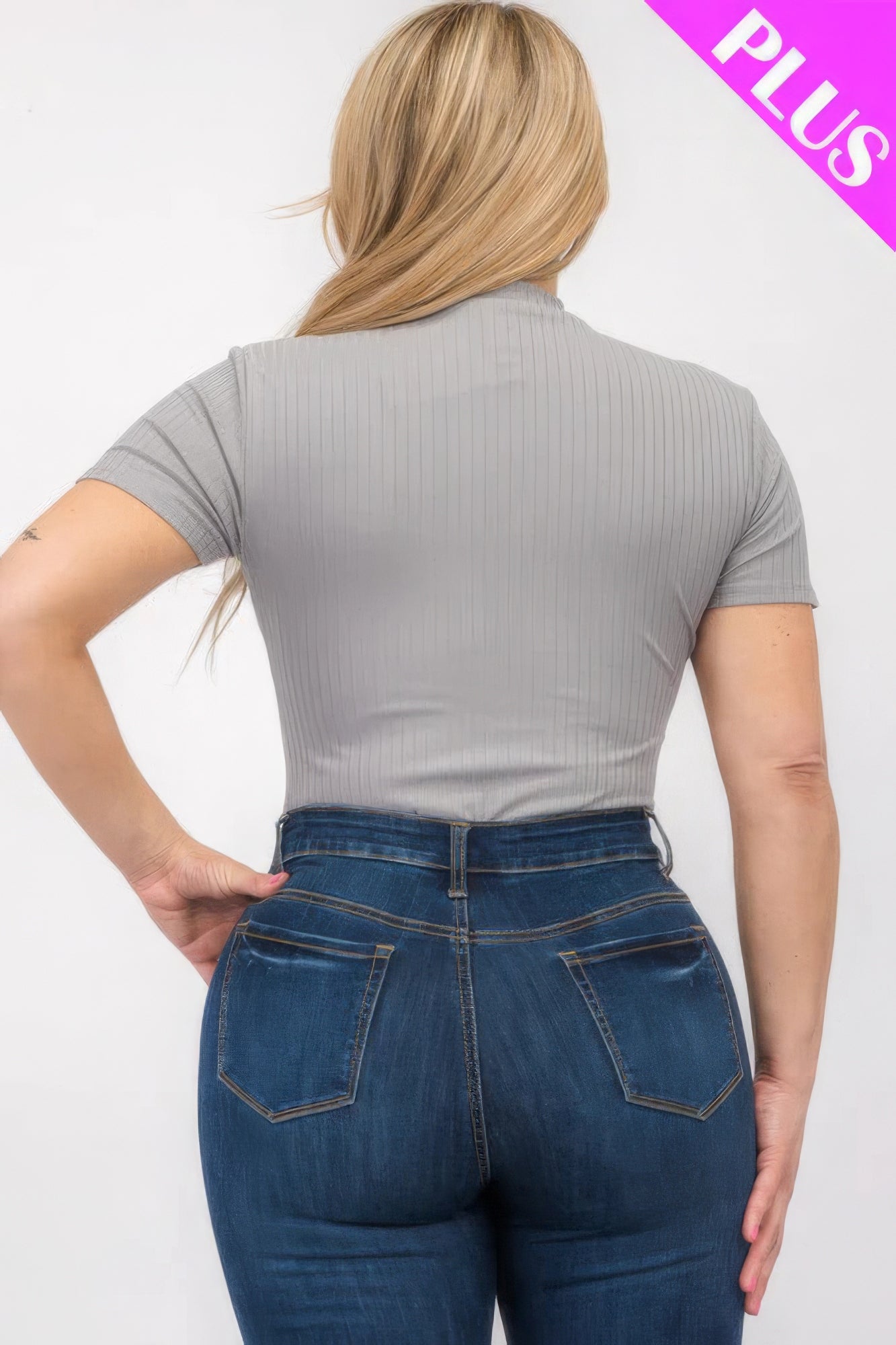 Plus Size Ribbed Short Sleeve Bodysuit - Flip Flop Dynasty